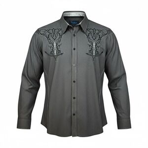 Roar Signature Gravity Mens 2XL Gray Tribal Embroidered Shirt southwestern Y2K